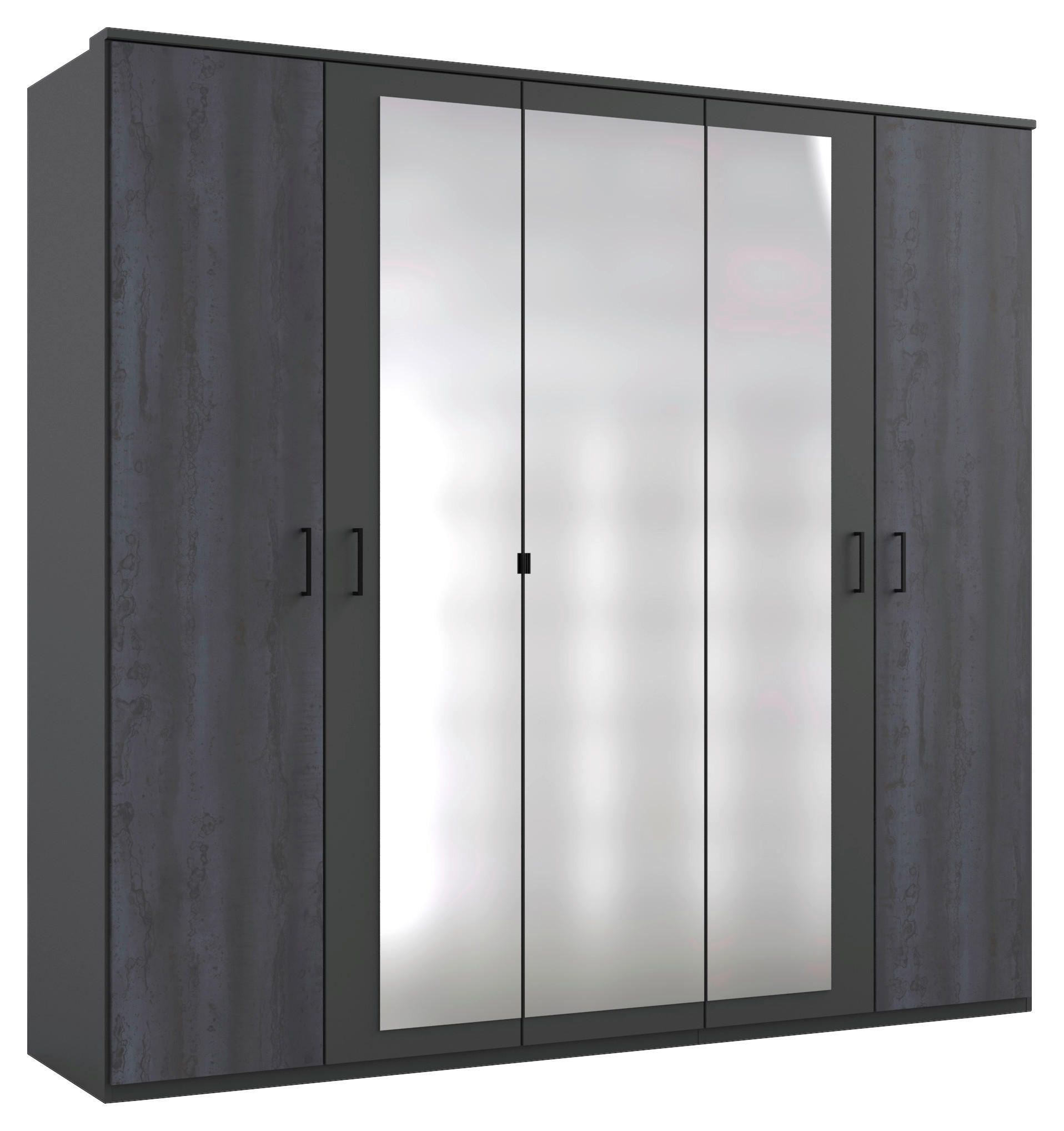 KLEIDERSCHRANK 225/208/58 cm 5-türig Graphitfarben, Dunkelgrau  - Dunkelgrau/Graphitfarben, Basics, Holzwerkstoff (225/208/58cm) - MID.YOU