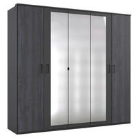 GARDEROB 225/208/58 cm 5-dörrar - mörkgrå/grafitfärgad, Basics, trämaterial (225/208/58cm) - MID.YOU