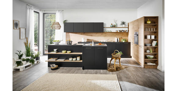 EINBAUKÜCHE - Eichefarben/Schwarz, Design, Holzwerkstoff - Dieter Knoll