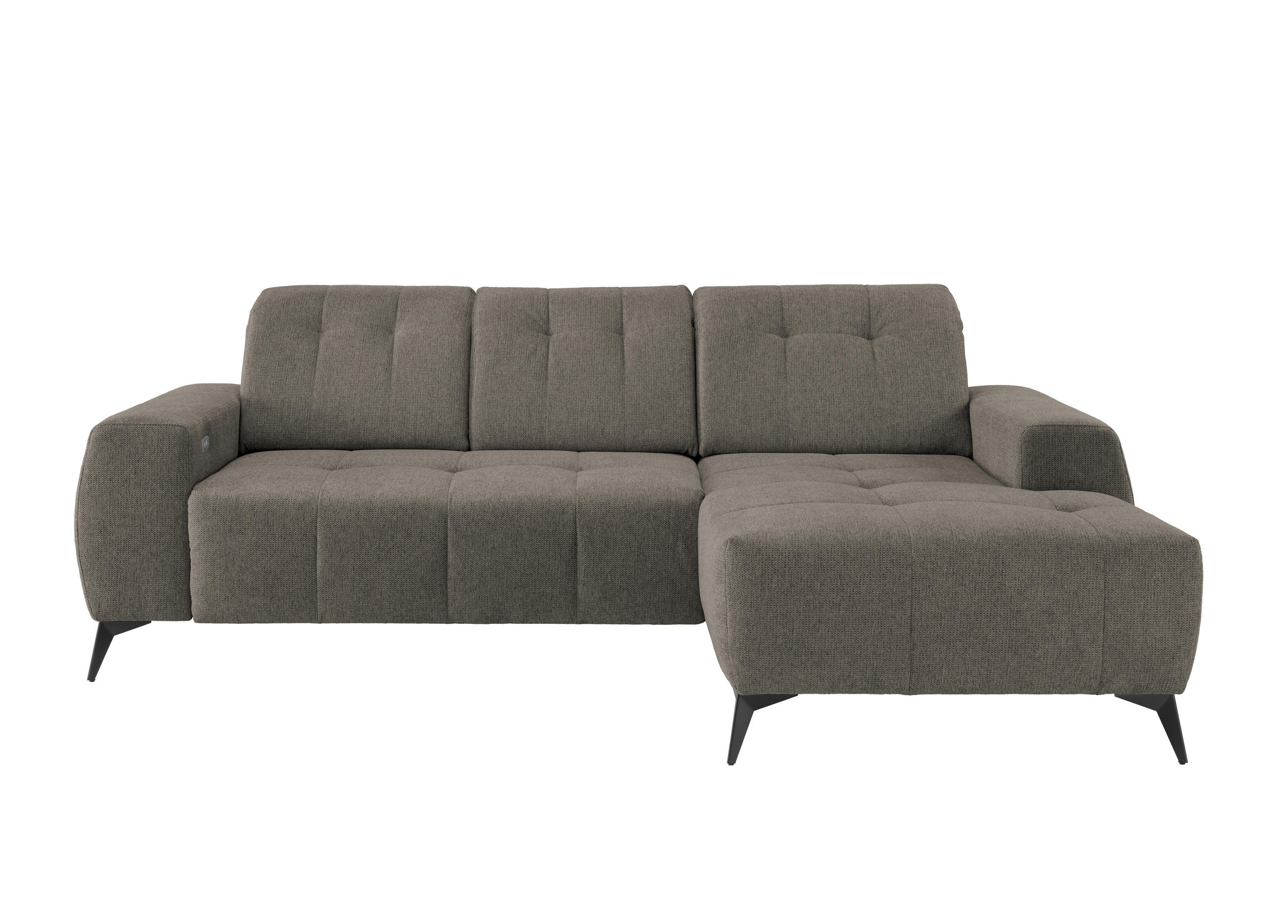 ECKSOFA Graubraun Chenille  - Graubraun/Schwarz, MODERN, Textil/Metall (258/180cm) - Livetastic