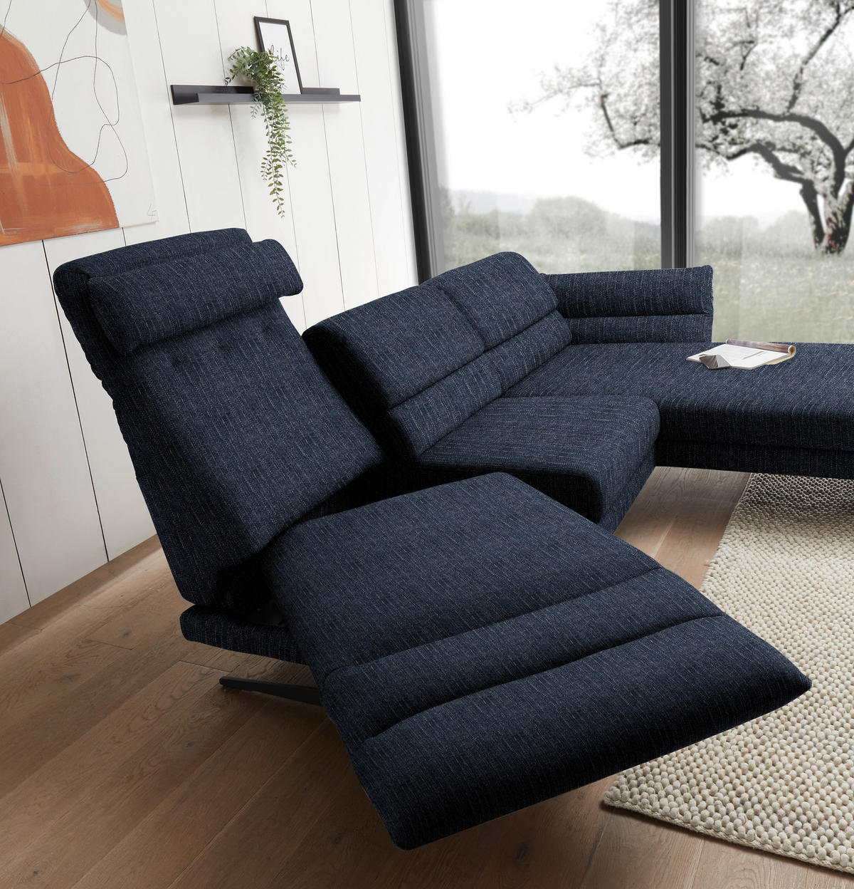 ECKSOFA in Flachgewebe Dunkelblau  - Schwarz/Dunkelblau, Design, Textil/Metall (279-327/176-217cm) - Dieter Knoll