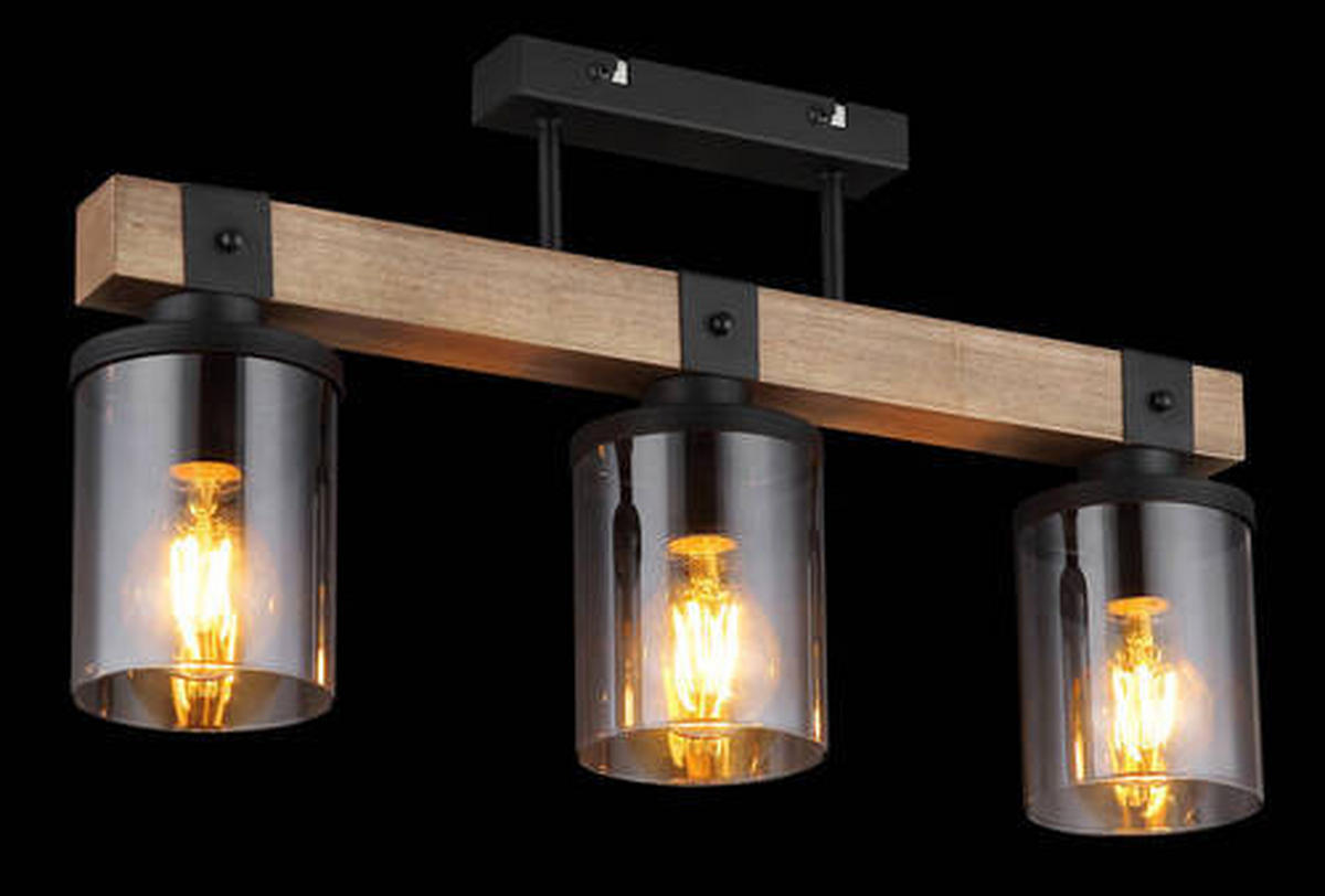 DECKENLEUCHTE    52/10/28,6 cm  - Dunkelbraun/Schwarz, Natur, Glas/Holz (52/10/28,6cm) - Globo