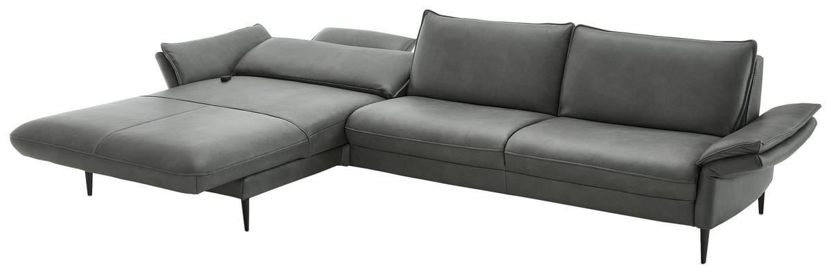 ECKSOFA in Echtleder Anthrazit  172/334 cm  - Anthrazit/Schwarz, Design, Leder/Metall (172/334cm) - Hukla