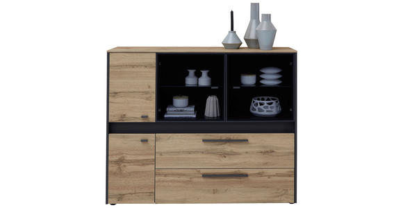 HIGHBOARD Grau, Eichefarben Befestigungsmaterial, Einlegeböden  - Eichefarben/Grau, Trend, Glas/Holzwerkstoff (144/117,7/40cm) - Hom`in