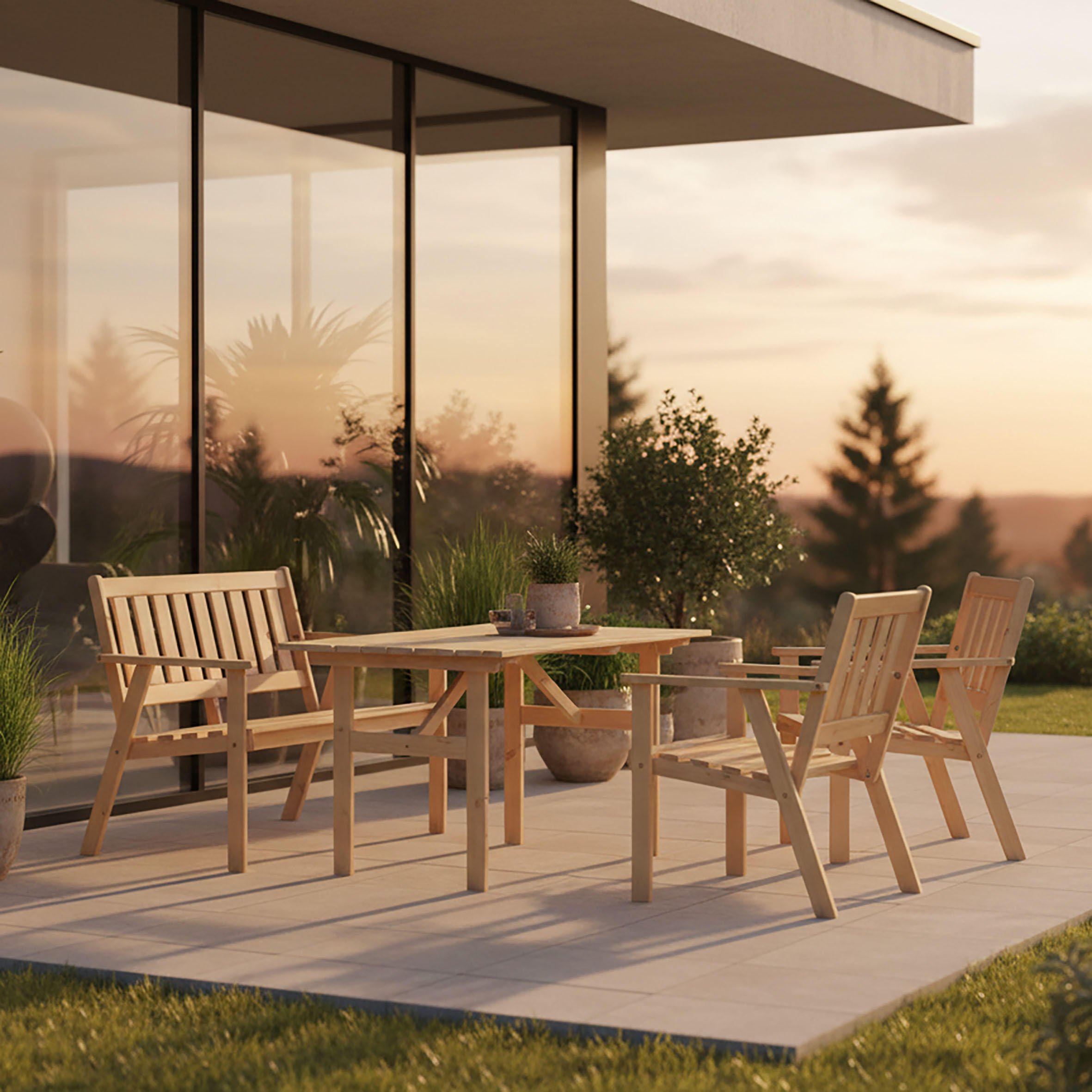 SÚPRAVA ZÁHRADNÉHO NÁBYTKU 4-dielne, drevo - prírodná farba, Modern, drevo - Gardenson