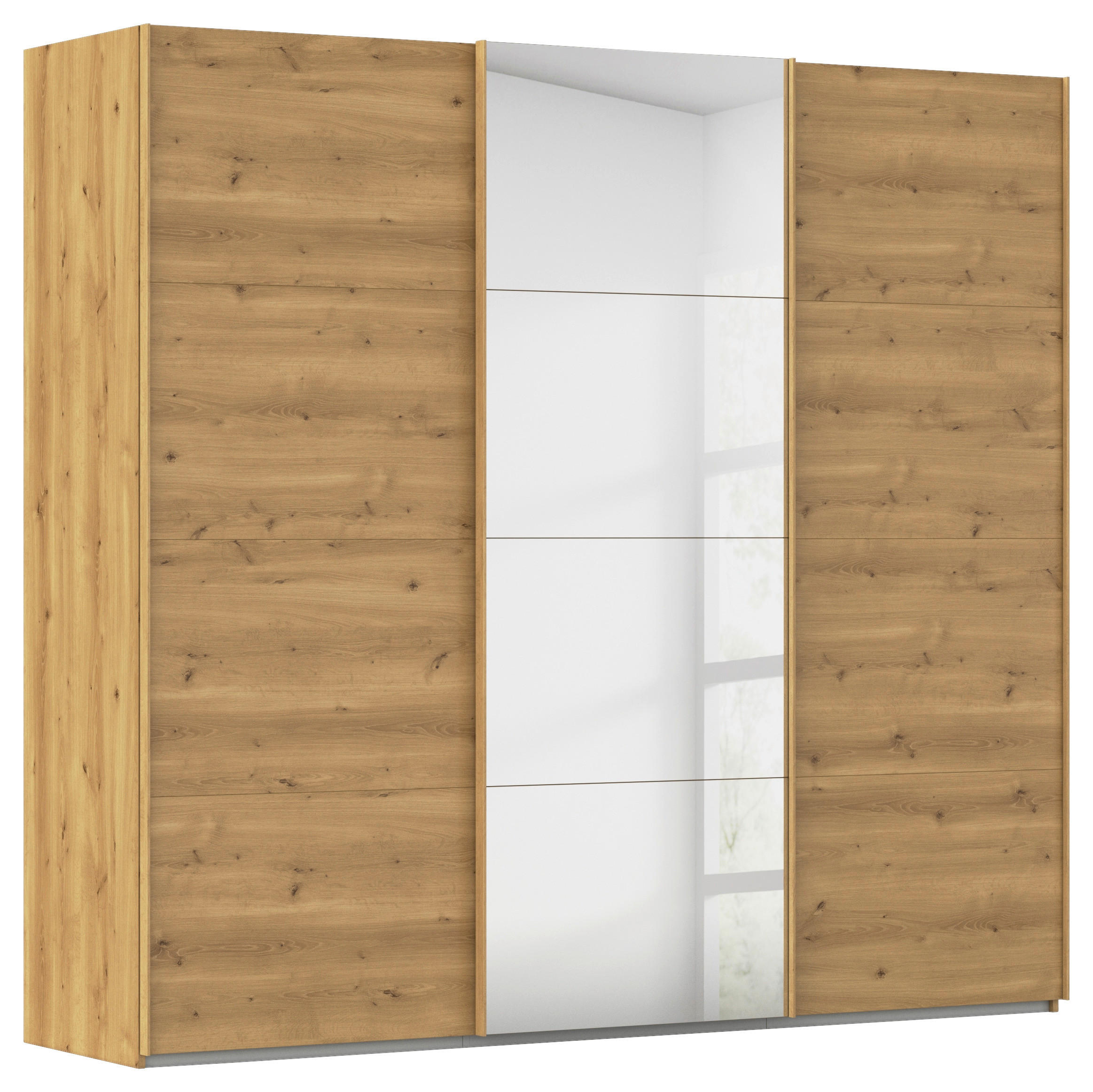SCHWEBETÜRENSCHRANK 242/223/68 cm 3-türig Eichefarben  - Eichefarben, Design, Glas/Holzwerkstoff (242/223/68cm) - Novel