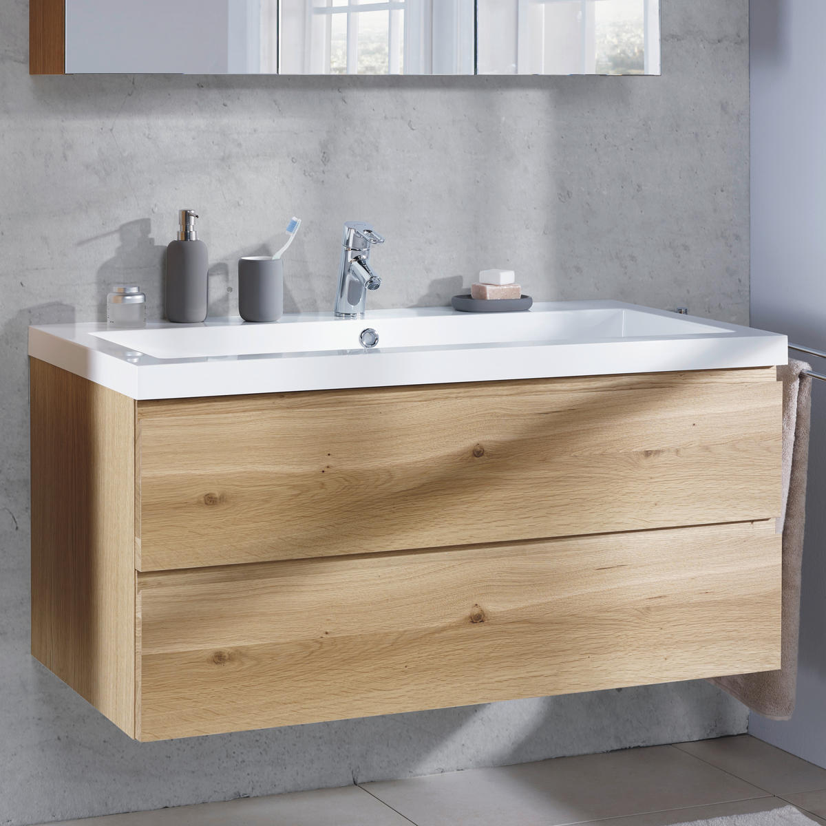 BADEZIMMER  in 105 cm  - Eichefarben, Design, Glas/Holz (105cm) - Novel