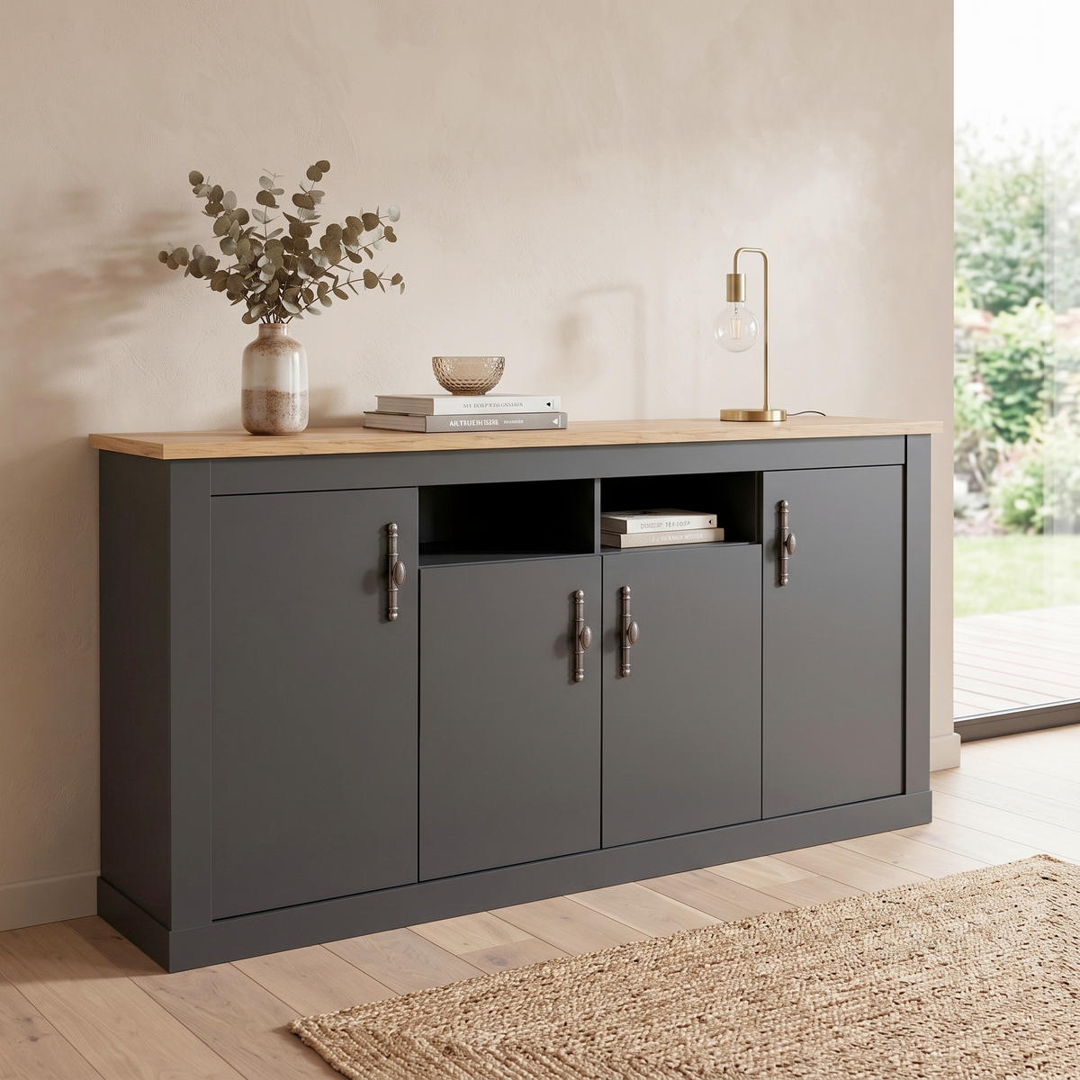 SIDEBOARD  200/104/45 cm  - Anthrazit/Silberfarben, Design, Holzwerkstoff/Metall (200/104/45cm) - MID.YOU