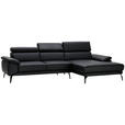 ECKSOFA in Echtleder Schwarz  - Schwarz, Design, Leder/Metall (295/187cm) - Novel