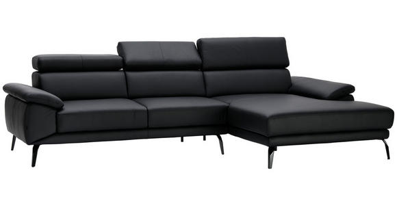 ECKSOFA in Echtleder Schwarz  - Schwarz, Design, Leder/Metall (295/187cm) - Novel