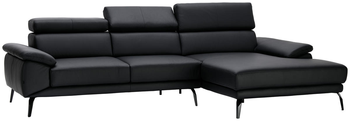 ECKSOFA in Echtleder Schwarz  - Schwarz, Design, Leder/Metall (295/187cm) - Novel
