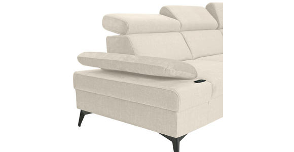 ECKSOFA Greige Flachgewebe Rücken echt, Kopfteilverstellung, Sitzvorzug  - Greige/Schwarz, MODERN, Textil/Metall (258/210cm) - Landscape