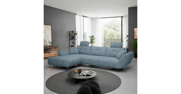 ECKSOFA Blaugrau Chenille Armlehnenkissen, Rücken echt, Sitztiefenverstellung  - Blaugrau/Schwarz, KONVENTIONELL, Textil/Metall (215/313cm) - Hom`in