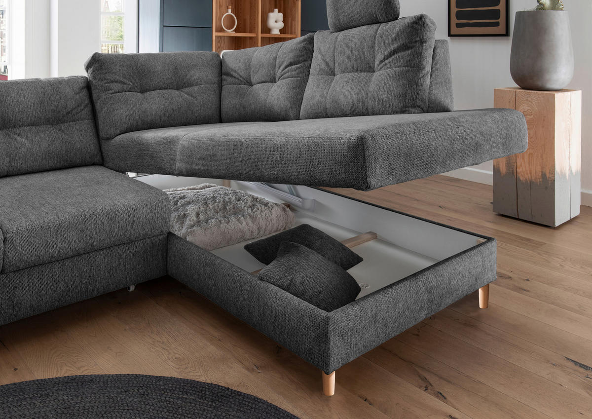 ECKSOFA in Chenille Anthrazit  - Anthrazit/Naturfarben, Modern, Holz/Textil (264/206cm) - Livetastic