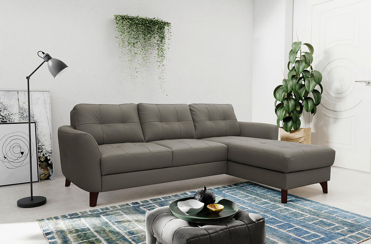 ECKSOFA in Lederlook Echtleder Schlammfarben  - Schlammfarben/Buchefarben, Design, Leder/Holz (238/168cm) - Livetastic
