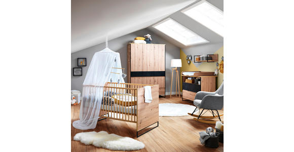 GITTERBETT Yunai 144,6/78/83,5 cm - Eichefarben/Anthrazit, Trend, Holzwerkstoff/Metall (144,6/78/83,5cm) - My Baby Lou