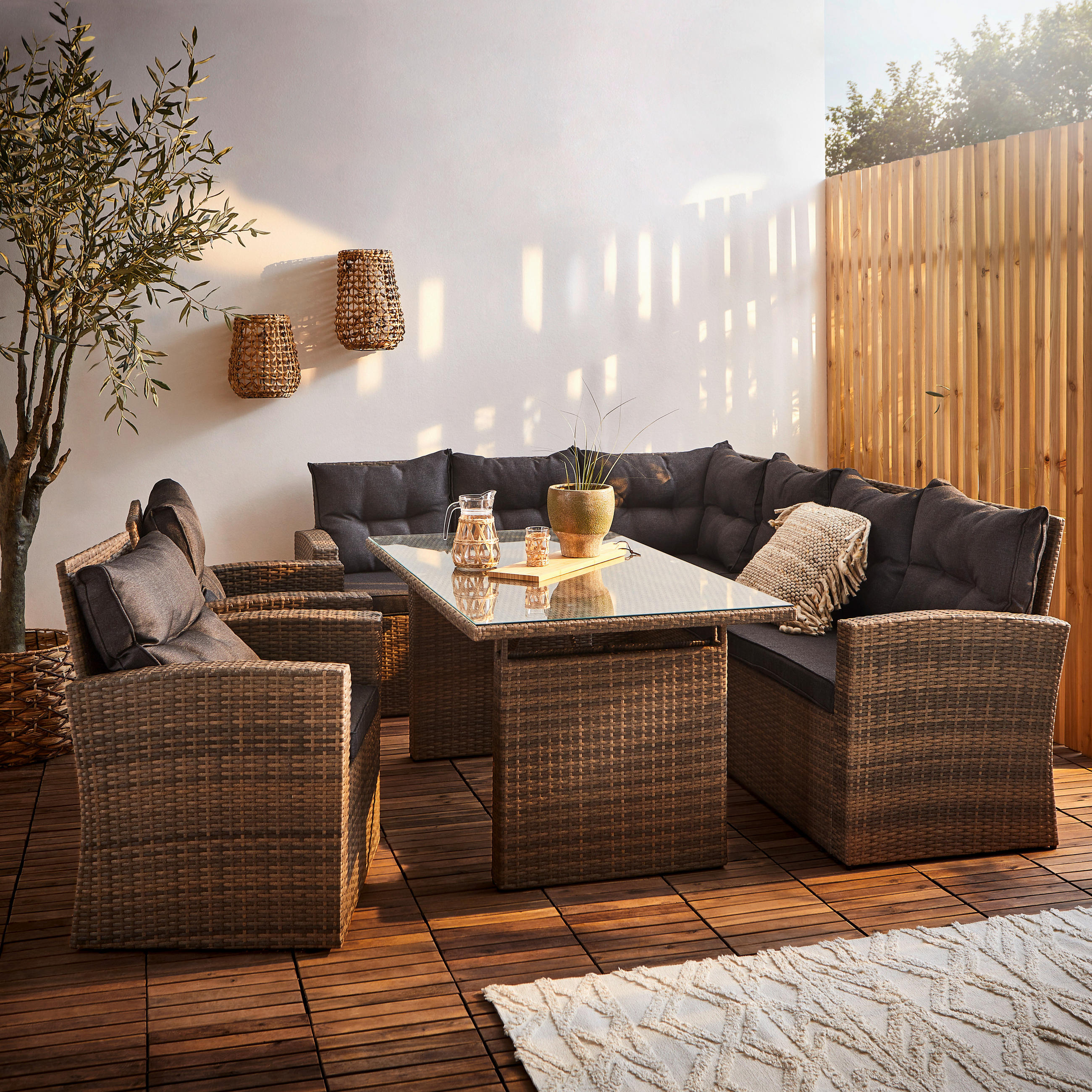 DINING-LOUNGESET 177/231 cm Eisen  - Dunkelgrau/Grau, MODERN, Glas/Kunststoff (177/231cm) - Ambia Garden