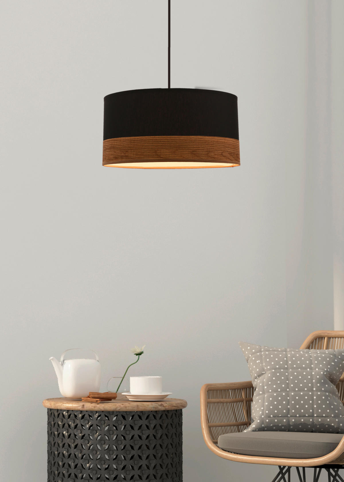 PENDELLAMPA Porto 30/115 cm  - svart/ekfärgad, Natur, metall/textil (30/115cm)