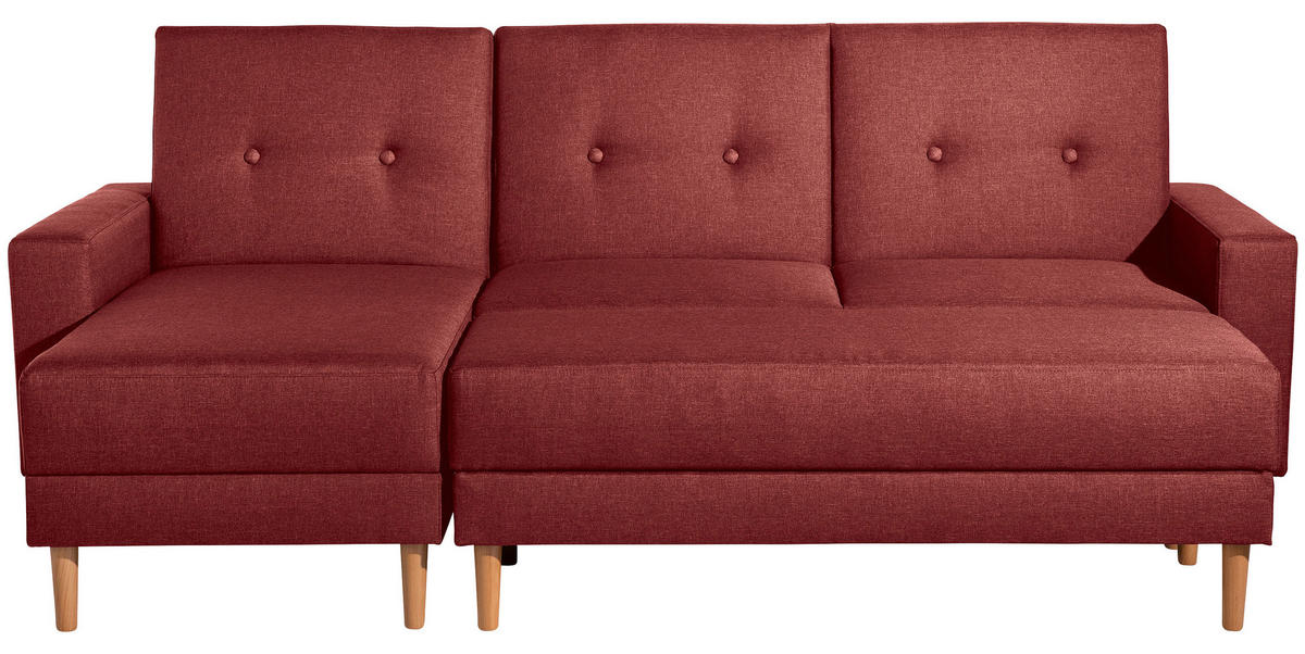 ECKSCHLAFSOFA in Flachgewebe Rot  - Rot/Erlefarben, Design, Holz/Textil (230/93/152cm) - Max Winzer