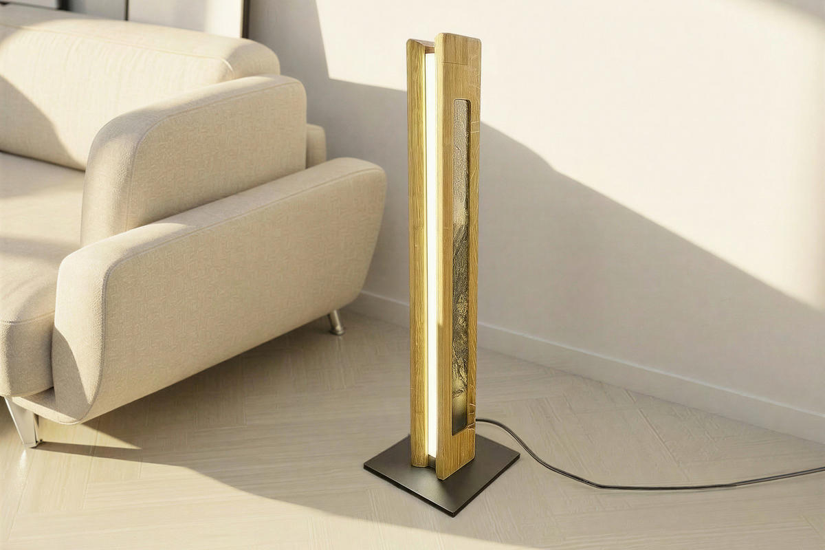 LED-TISCHLEUCHTE Schliersee  - Dunkelgrau/Schwarz, Natur, Stein/Metall (15/55/15cm) - Waldwelt