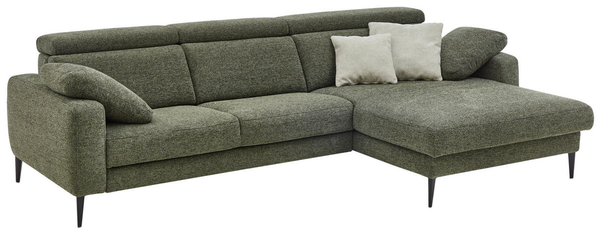 ECKSOFA Grün Chenille  - Schwarz/Grün, KONVENTIONELL, Textil/Metall (300/177cm) - Valdera