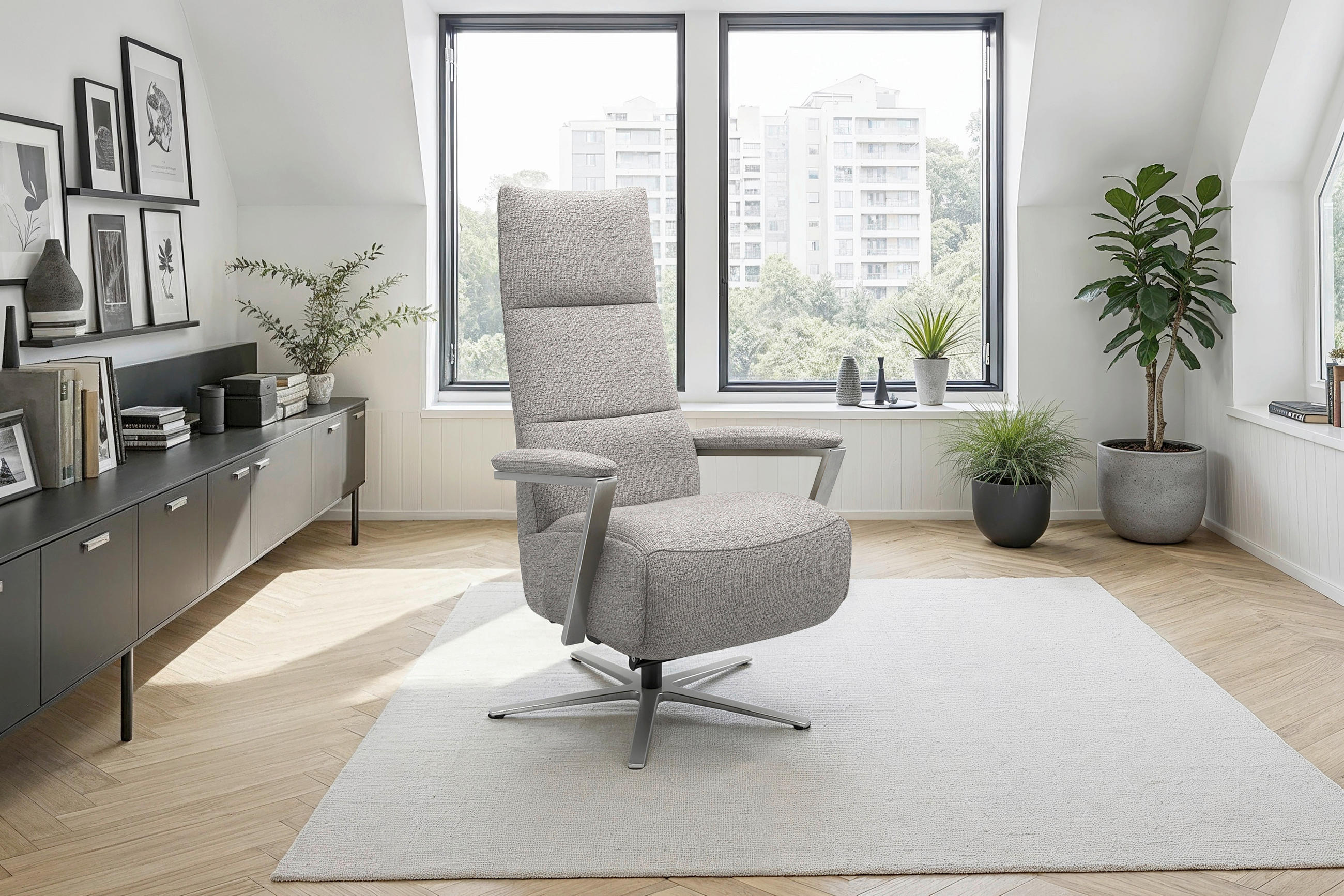 RELAXSESSEL TV VARIO COMFORT E S1 Chenille Kopfteilverstellung, Rücken echt    - Silberfarben, Basics, Textil/Metall (70/124/85cm) - Sit & More