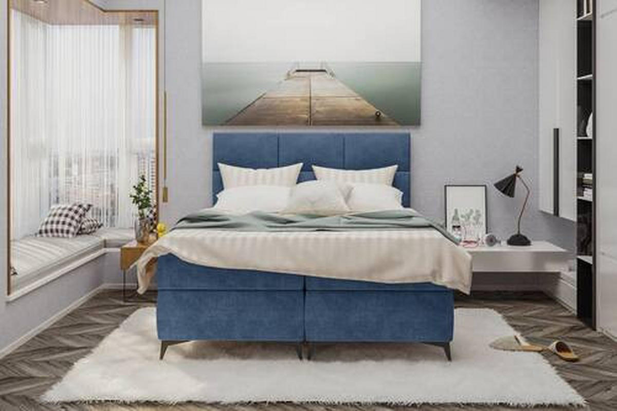 BOXBETT 140/200 cm  in Dunkelblau  - Schwarz/Dunkelblau, KONVENTIONELL, Textil/Metall (140/200cm) - Carryhome