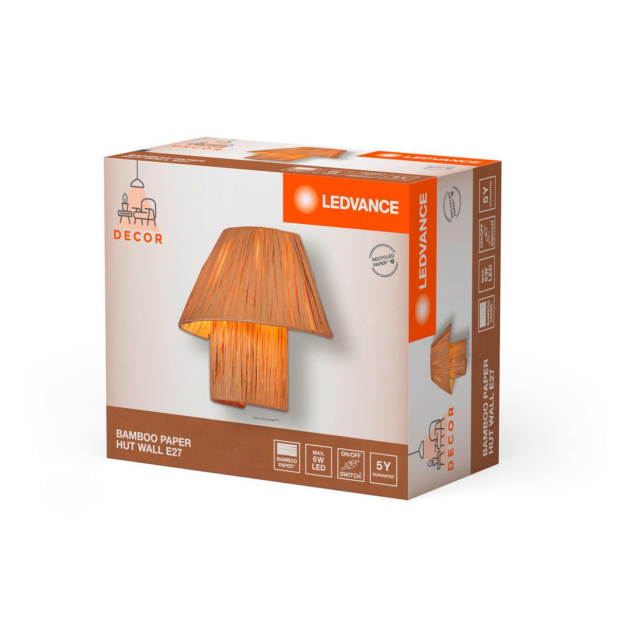 WANDLEUCHTE 28/14/23,8 cm   - Braun, Natur, Naturmaterialien/Metall (28/14/23,8cm) - Ledvance