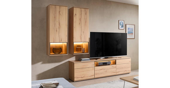 WOHNWAND  in Buchefarben  255/215/45 cm  - Buchefarben/Schwarz, KONVENTIONELL, Glas/Holzwerkstoff (255/215/45cm) - Venda