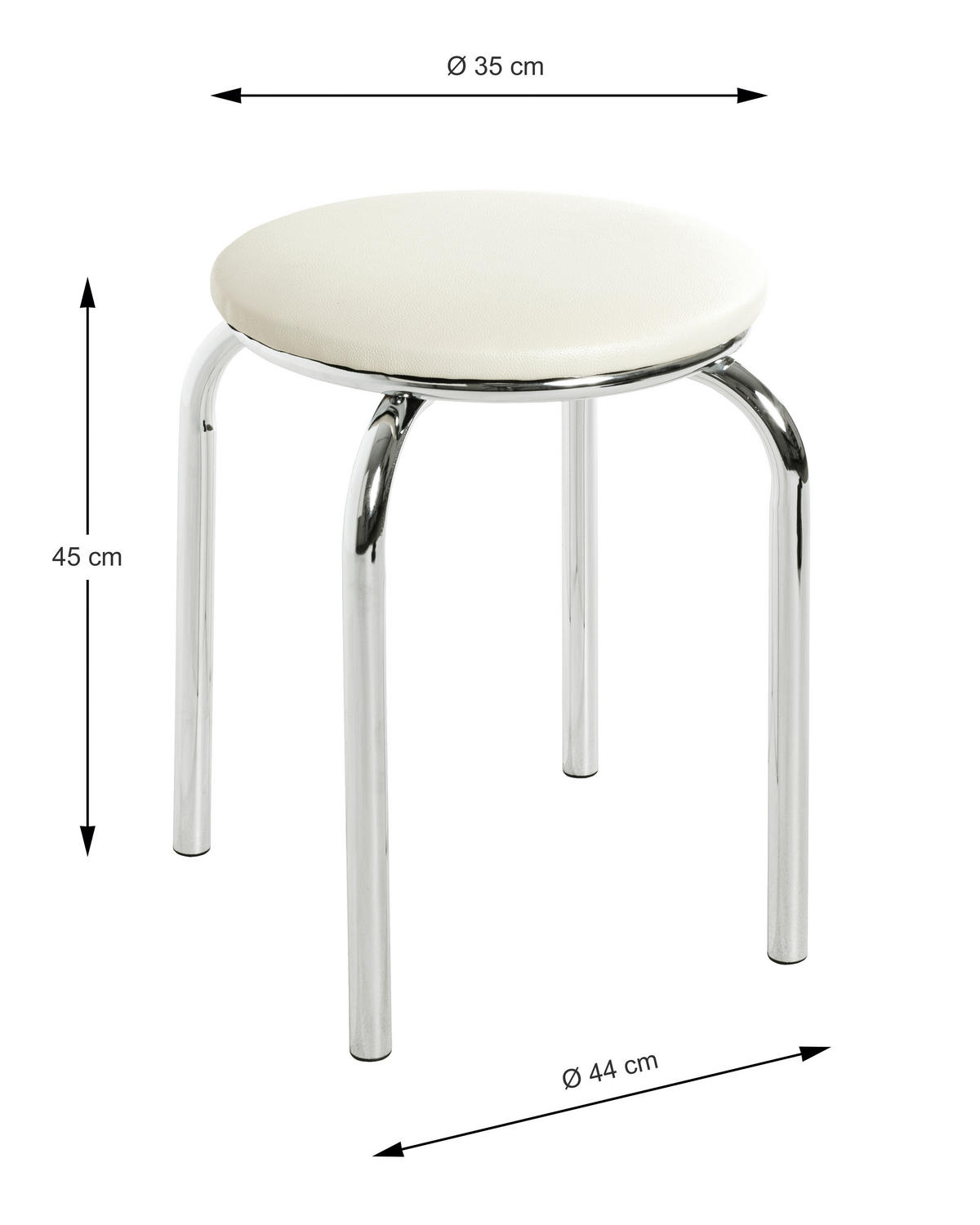 STOHOVATEĽNÝ STOLČEK, kov, plast, 46/45/46 cm - biela/chrómová, Konventionell, kov/plast (46/45/46cm) - Boxxx
