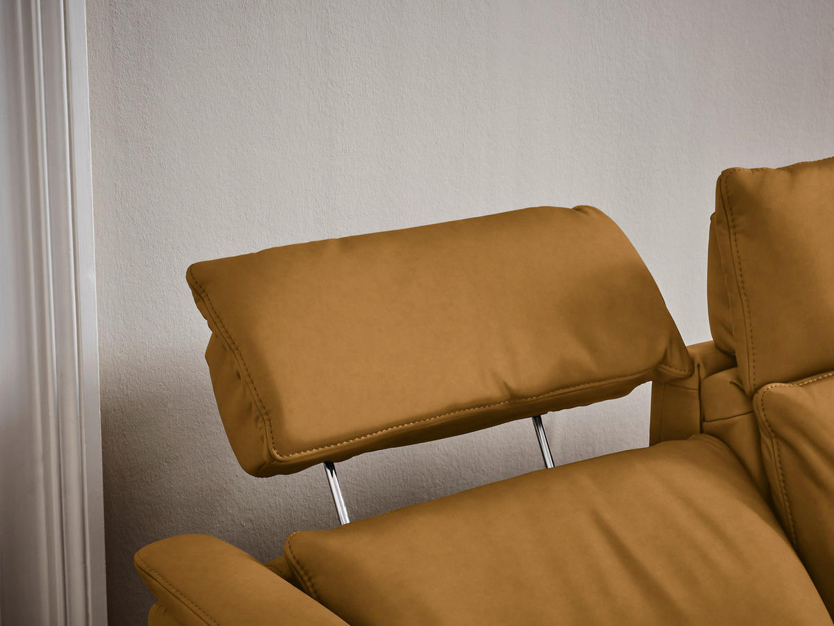 TRAPEZSOFA Echtleder Currygelb  - Currygelb/Schwarz, KONVENTIONELL, Leder/Metall (221/103/95cm) - Dieter Knoll
