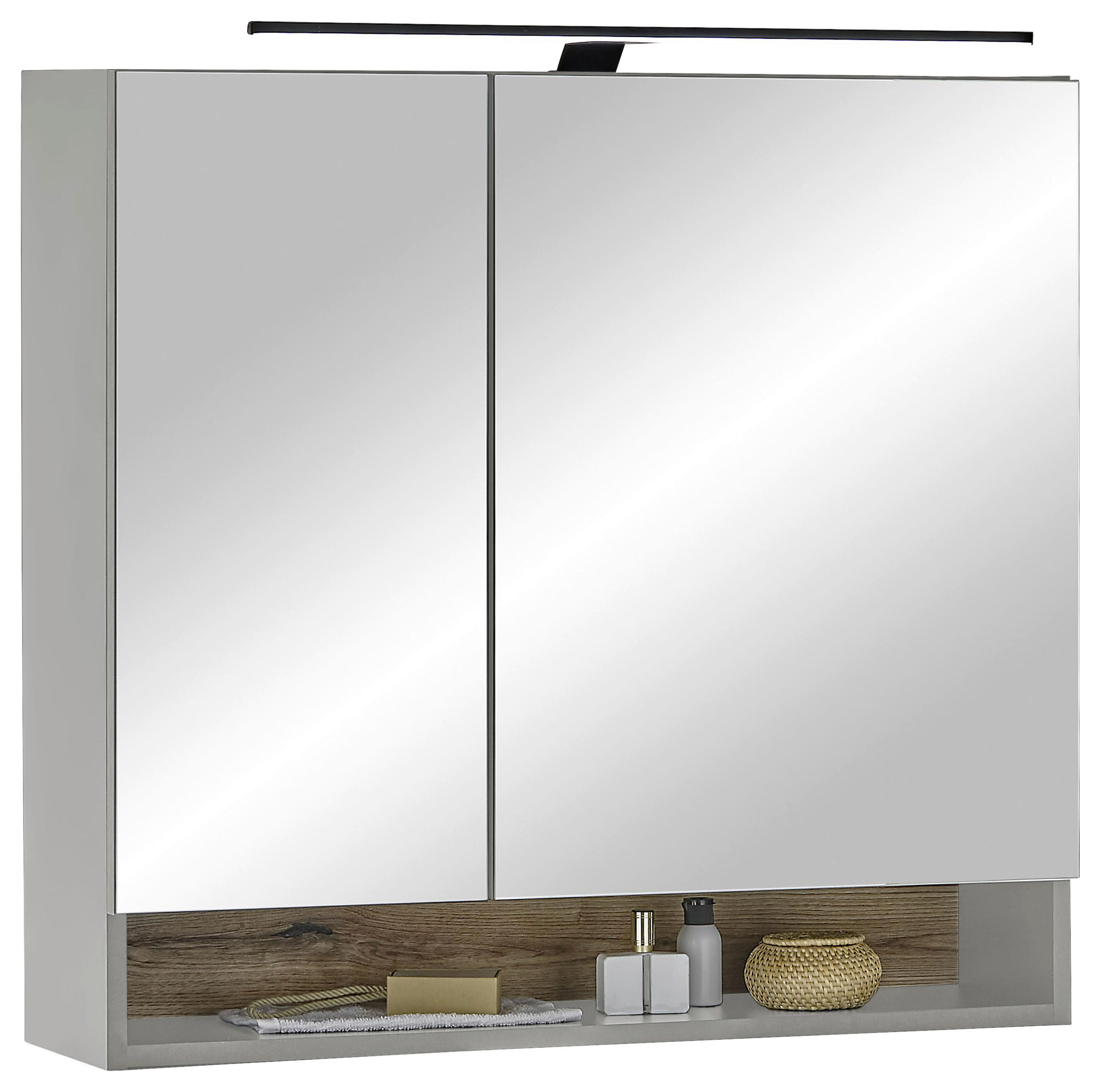 home24 Spiegelschrank Denver Grau 80x75x22 cm