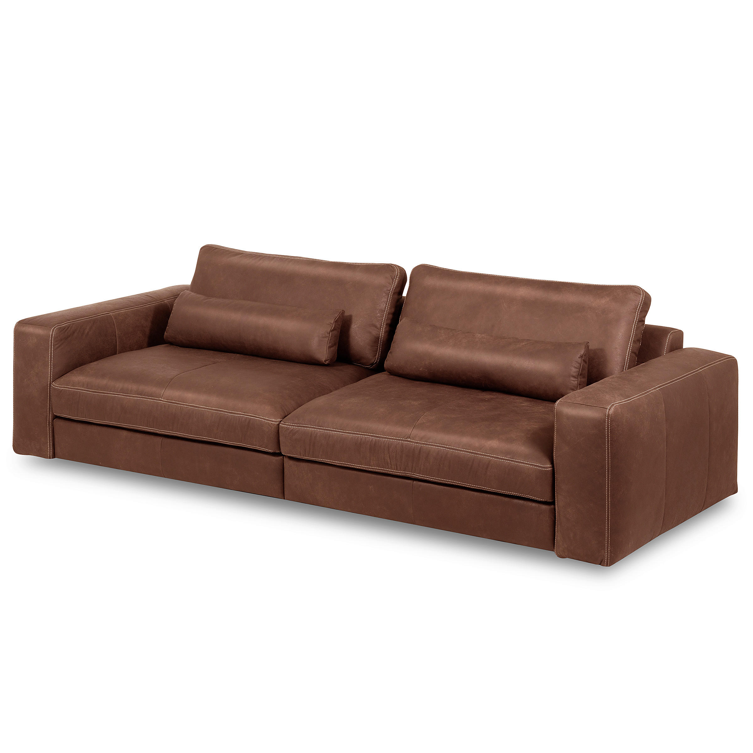 3-SITZER-SOFA Echtleder Braun  - Beige/Schwarz, Design, Leder/Kunststoff (300/85/123cm) - Livetastic