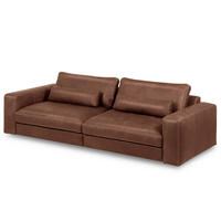 3-SITZER-SOFA  in Echtleder Braun   - Beige/Schwarz, Design, Leder/Kunststoff (300/85/123cm) - Livetastic