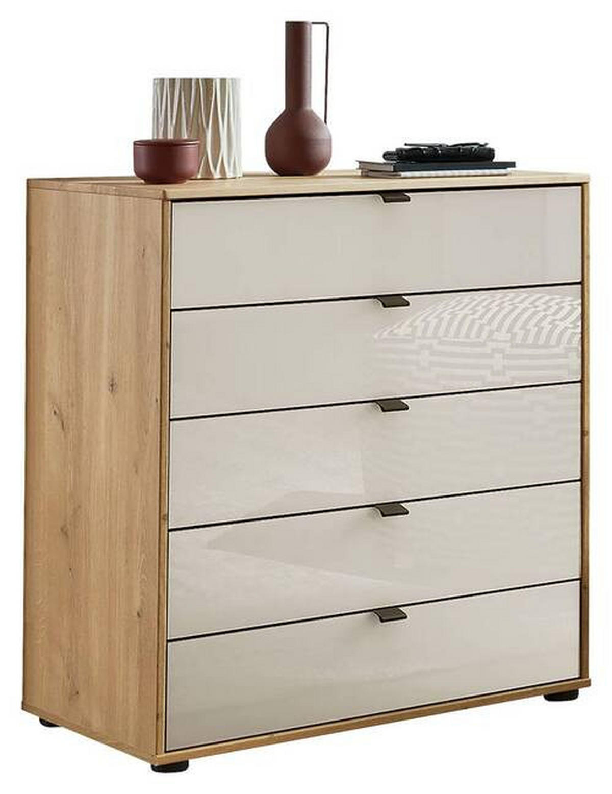 KOMMODE 60/86/43 cm  in Champagner, Eiche Bianco  - Schieferfarben/Eiche Bianco, Modern, Glas/Holzwerkstoff (60/86/43cm) - Novel