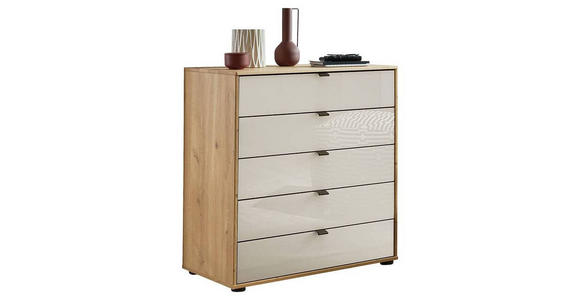 KOMMODE 60/86/43 cm in Champagner, Eiche Bianco - Schieferfarben/Eiche Bianco, Design, Glas/Holzwerkstoff (60/86/43cm) - Novel