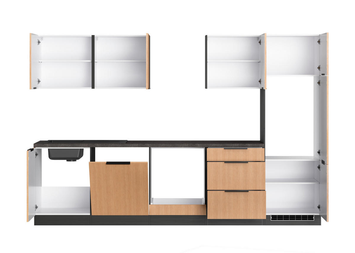 KÜCHENLEERBLOCK 300 cm   in Graphitfarben, Eichefarben  - Eichefarben/Schwarz, Lifestyle, Holzwerkstoff/Metall (300cm) - Held