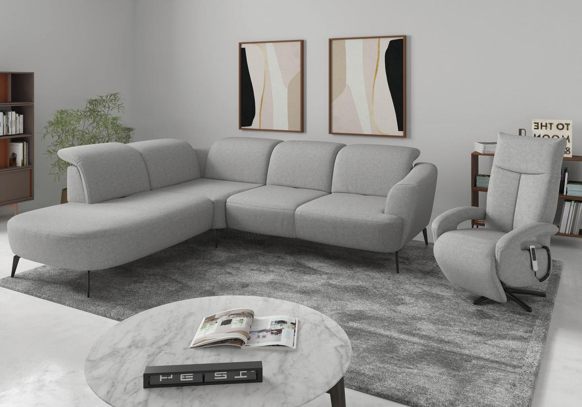 ECKSOFA in Flachgewebe Hellgrau  267/300 cm  - Hellgrau/Schwarz, KONVENTIONELL, Textil/Metall (267/300cm) - Sit & More