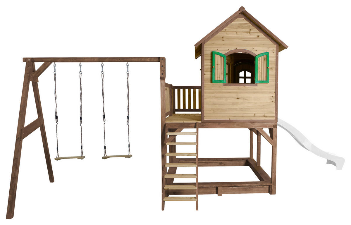 SPIELTURM 613/291/277 cm  - Braun/Weiß, KONVENTIONELL, Holz (613/291/277cm) - Ambia Garden