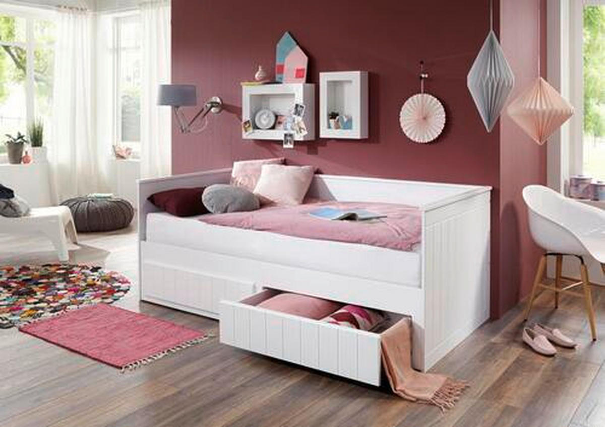 AUSZIEHBETT 90/200 cm  in Weiß  - Weiß, MODERN, Holzwerkstoff (90/200cm) - MID.YOU