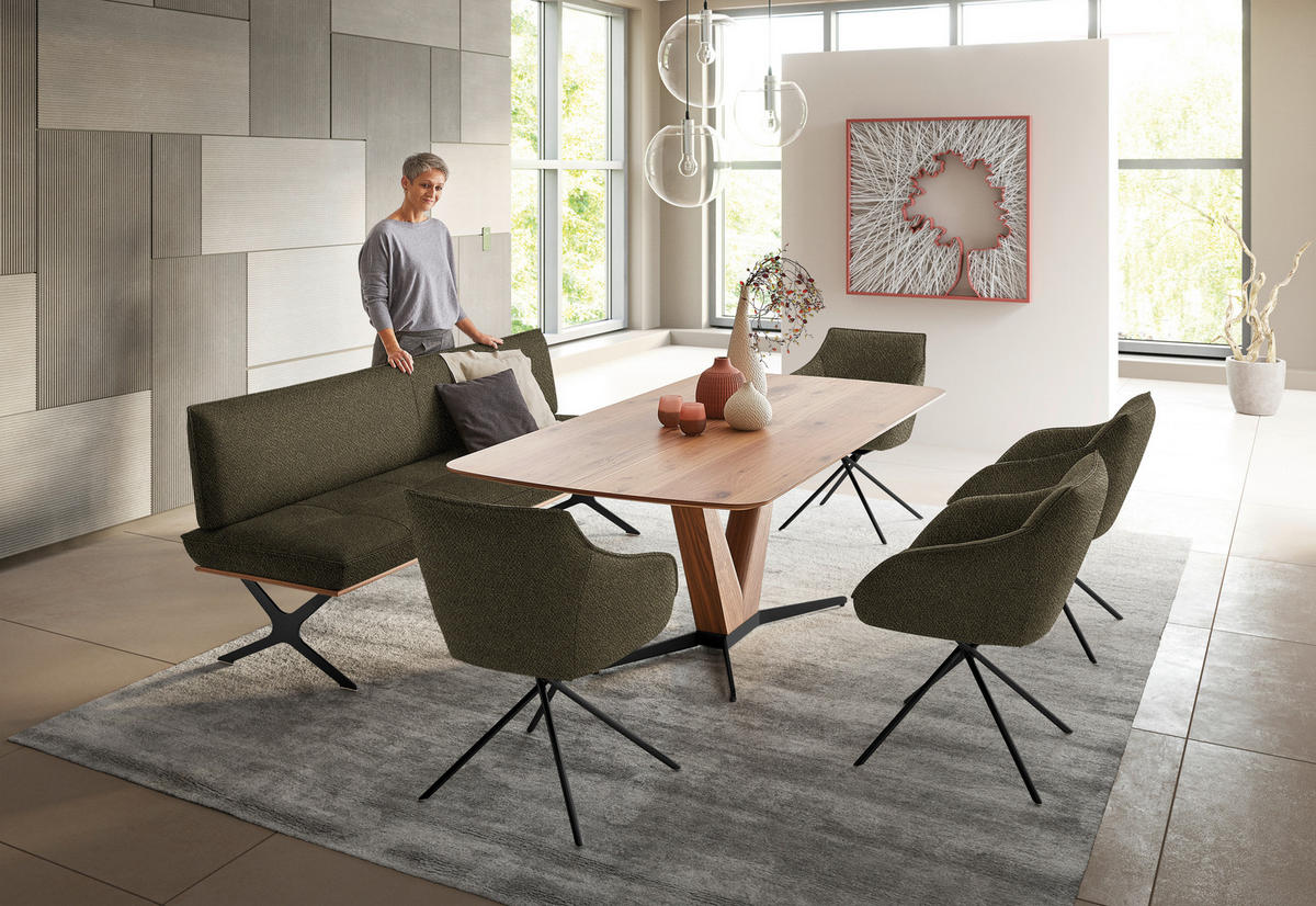 SITZBANK in Holz, Textil Schwarz, Nussbaumfarben, Olivgrün  - Nussbaumfarben/Schwarz, Design, Holz/Textil (214/88/66cm) - Koinor