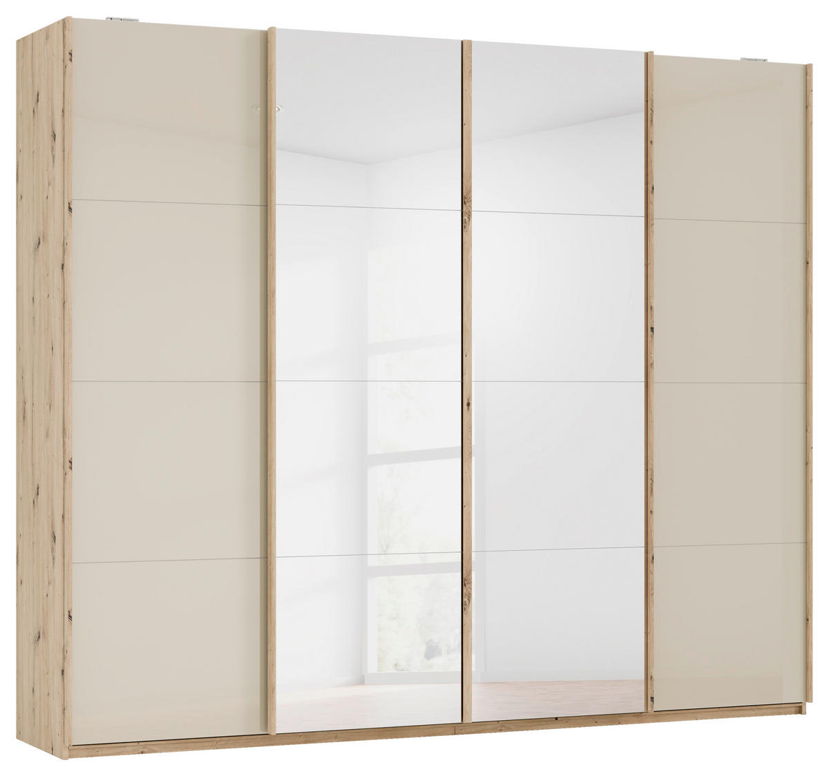 Dulap Cu Uși Culisante, 271/230/62 cm, șampanie, stejar Artisan - stejar Artisan/șampanie, Modern, metal/material pe bază de lemn (271/230/62cm) - Novel