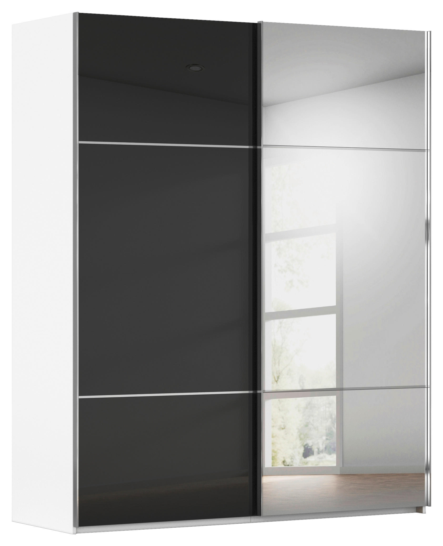 SCHWEBETÜRENSCHRANK 201/223/68 cm,  in Schwarz, Weiß, 2 Tür(en)  - Chromfarben/Schwarz, KONVENTIONELL, Glas/Holzwerkstoff (201/223/68cm) - Novel