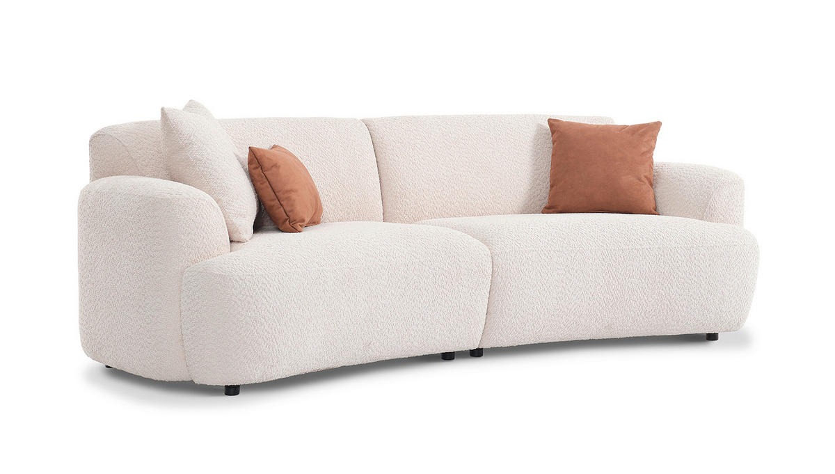 3-SITZER-SOFA in Bouclé Creme  - Creme/Schwarz, Design, Kunststoff/Textil (237/77/104cm) - Livetastic