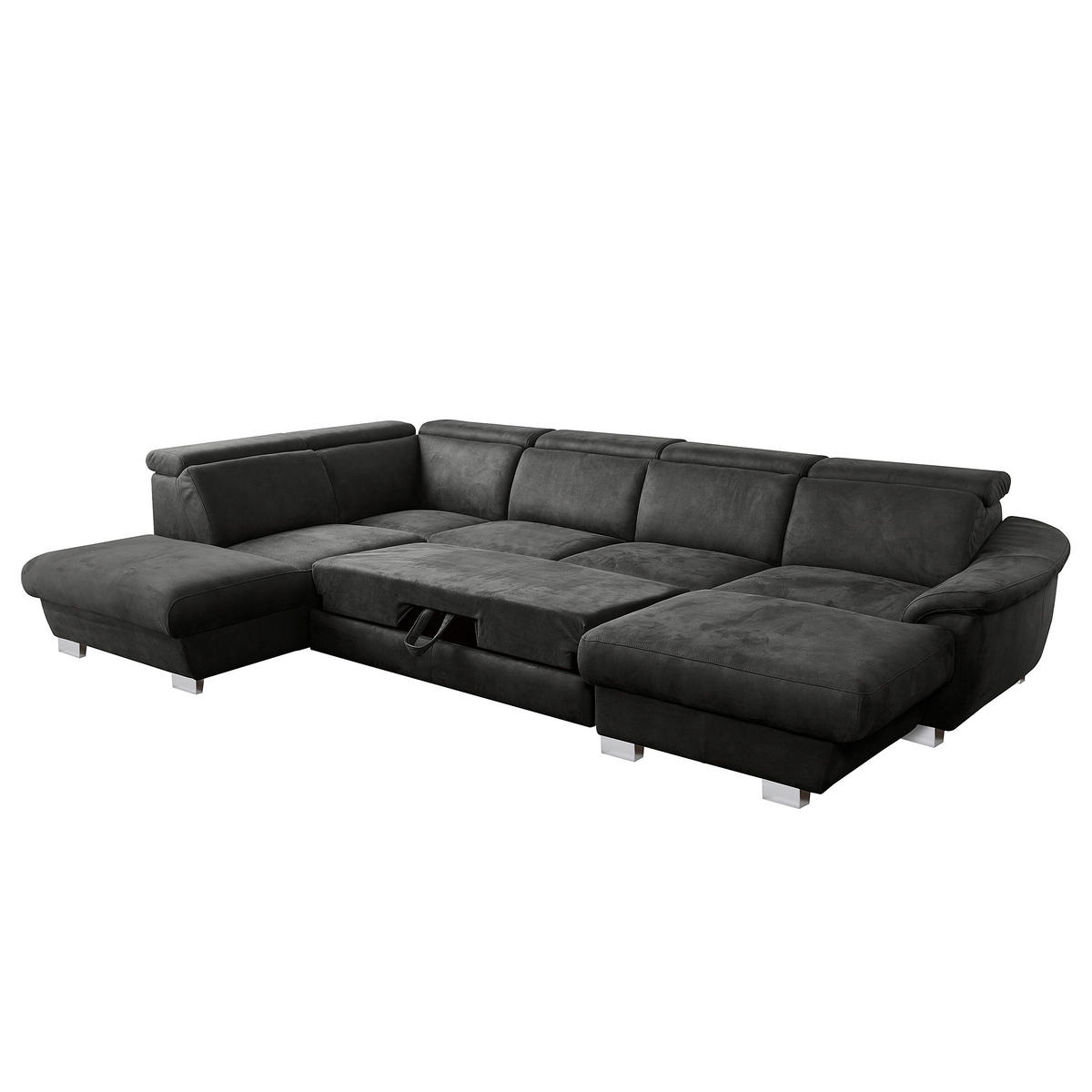 WOHNLANDSCHAFT Anthrazit Mikrofaser  - Chromfarben/Anthrazit, Design, Textil/Metall (273/347/238cm) - Livetastic