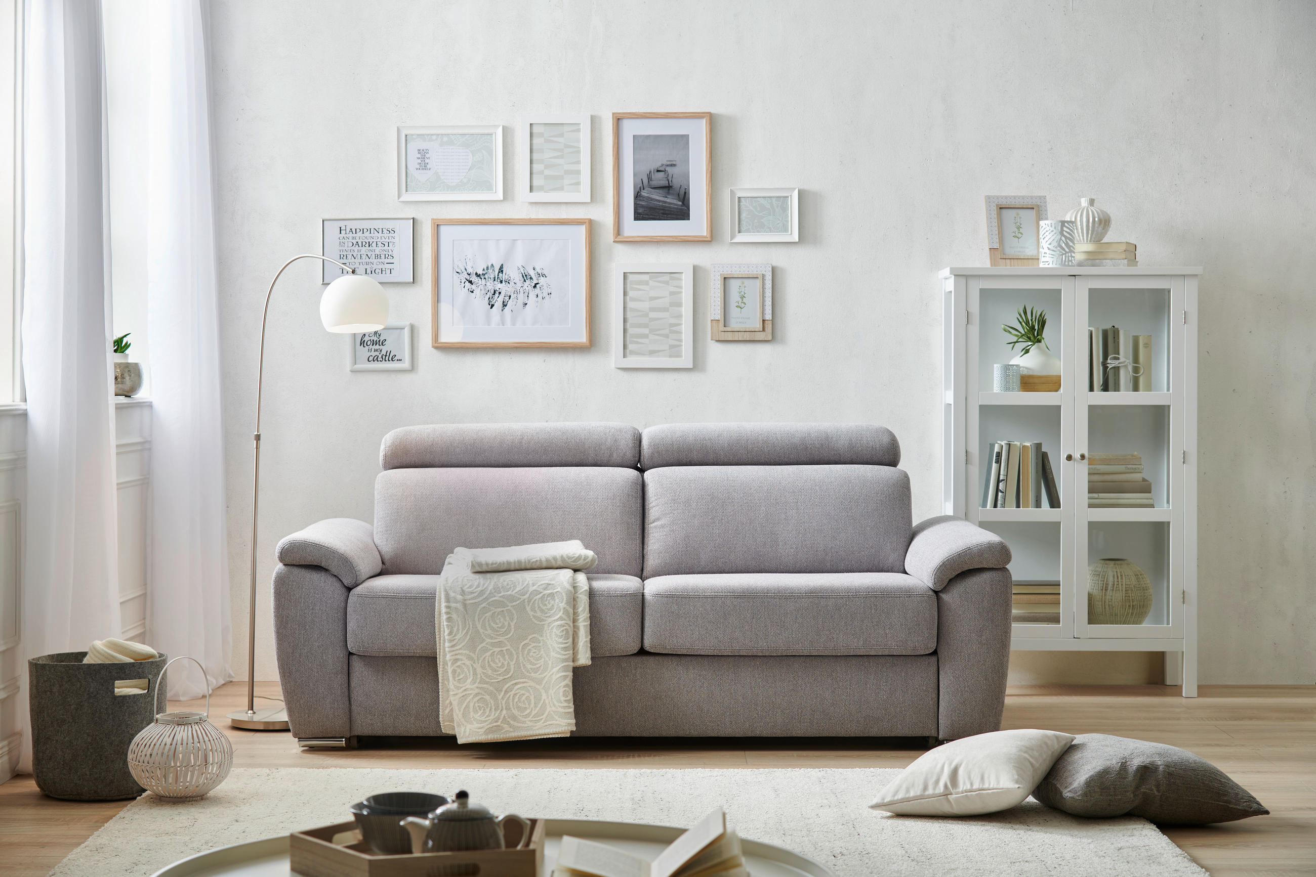 SCHLAFSOFA Webstoff Dunkelgrau  - Chromfarben/Dunkelgrau, KONVENTIONELL, Textil/Metall (206/86-104/98cm) - Novel