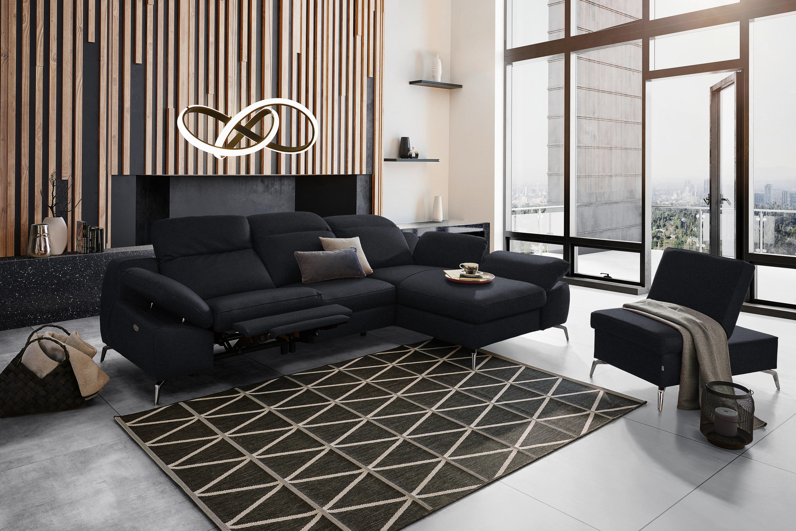 ECKSOFA in Echtleder Schwarz  286/183 cm  - Schwarz, Design, Leder/Metall (286/183cm) - Celina Home