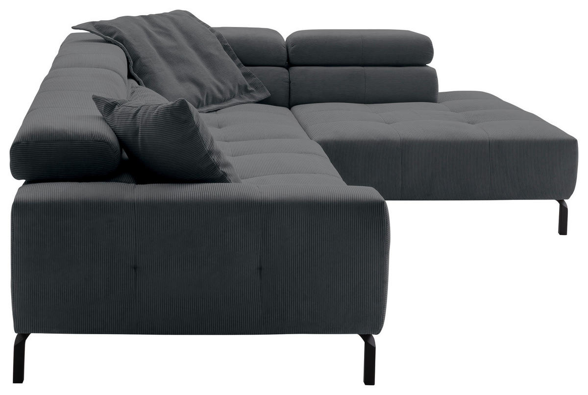 ECKSOFA in Feincord Anthrazit  - Anthrazit/Schwarz, Konventionell, Textil/Metall (311/219cm) - Hom`in