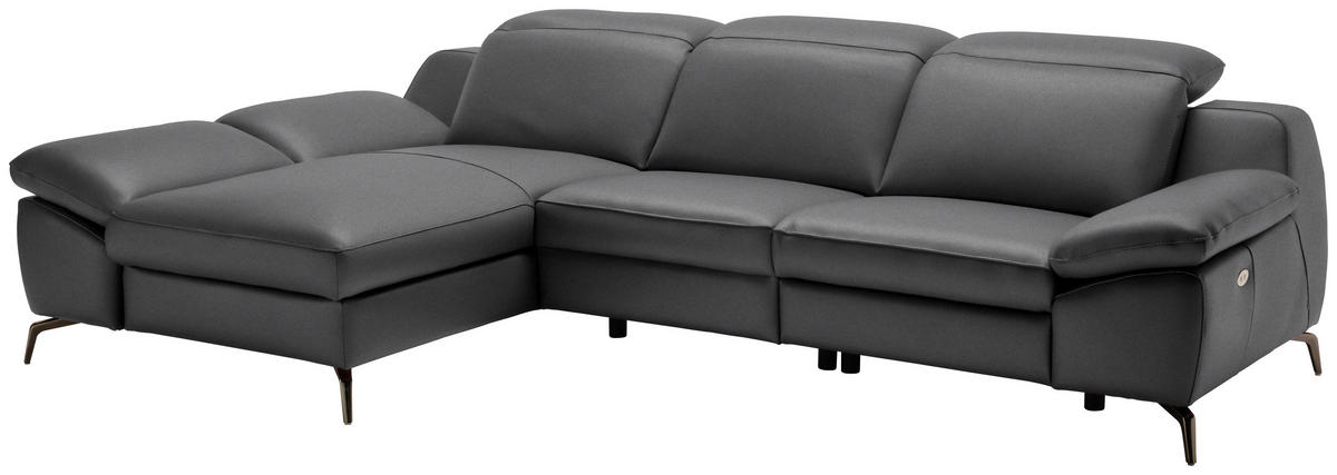 ECKSOFA in Echtleder Anthrazit  183/286 cm  - Anthrazit/Schwarz, Design, Leder/Metall (183/286cm) - Celina Home