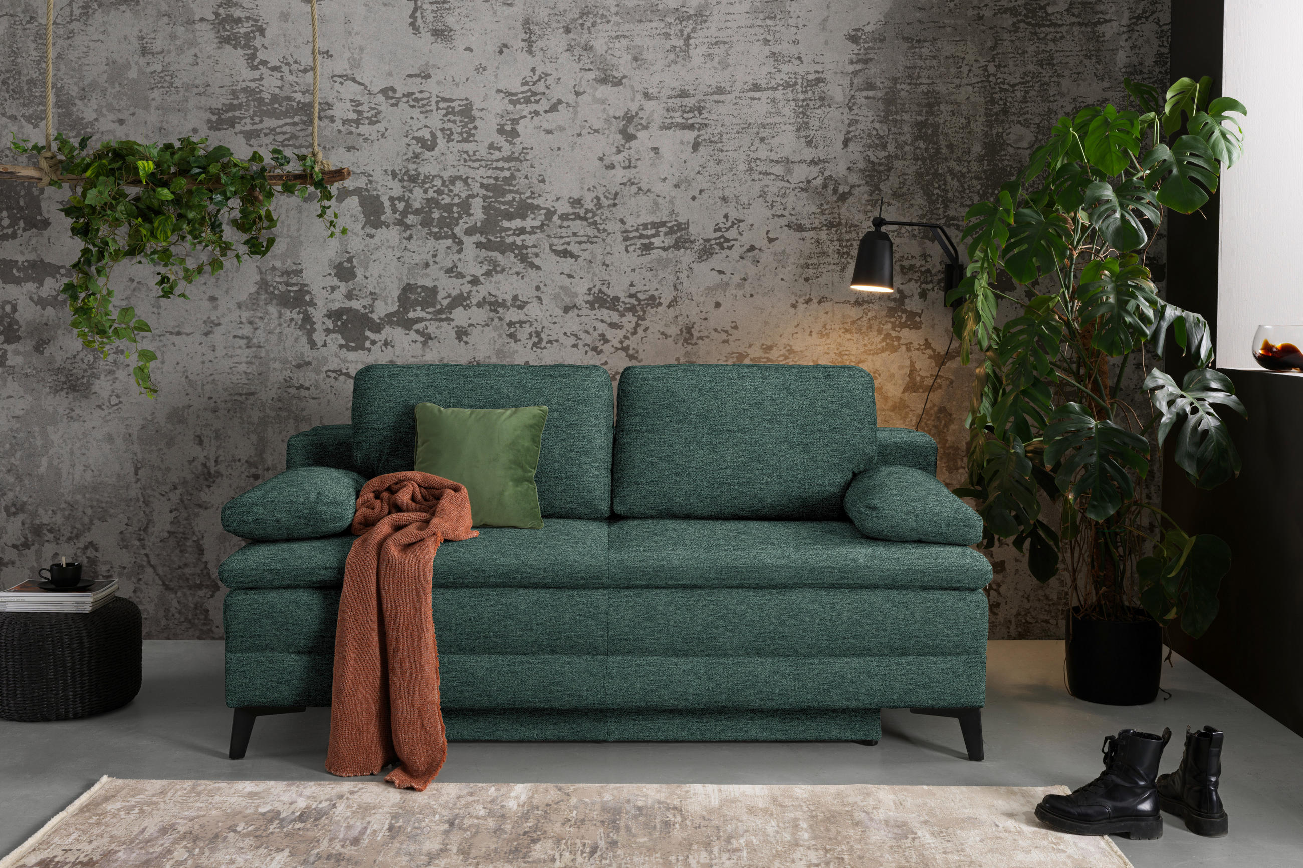 BOXSPRINGSOFA Webstoff Grün  - Schwarz/Grün, Design, Textil/Metall (200/100/108cm) - Novel